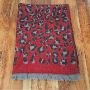 Fashion Nova Red And Gray Fringed Leopard Scarf
